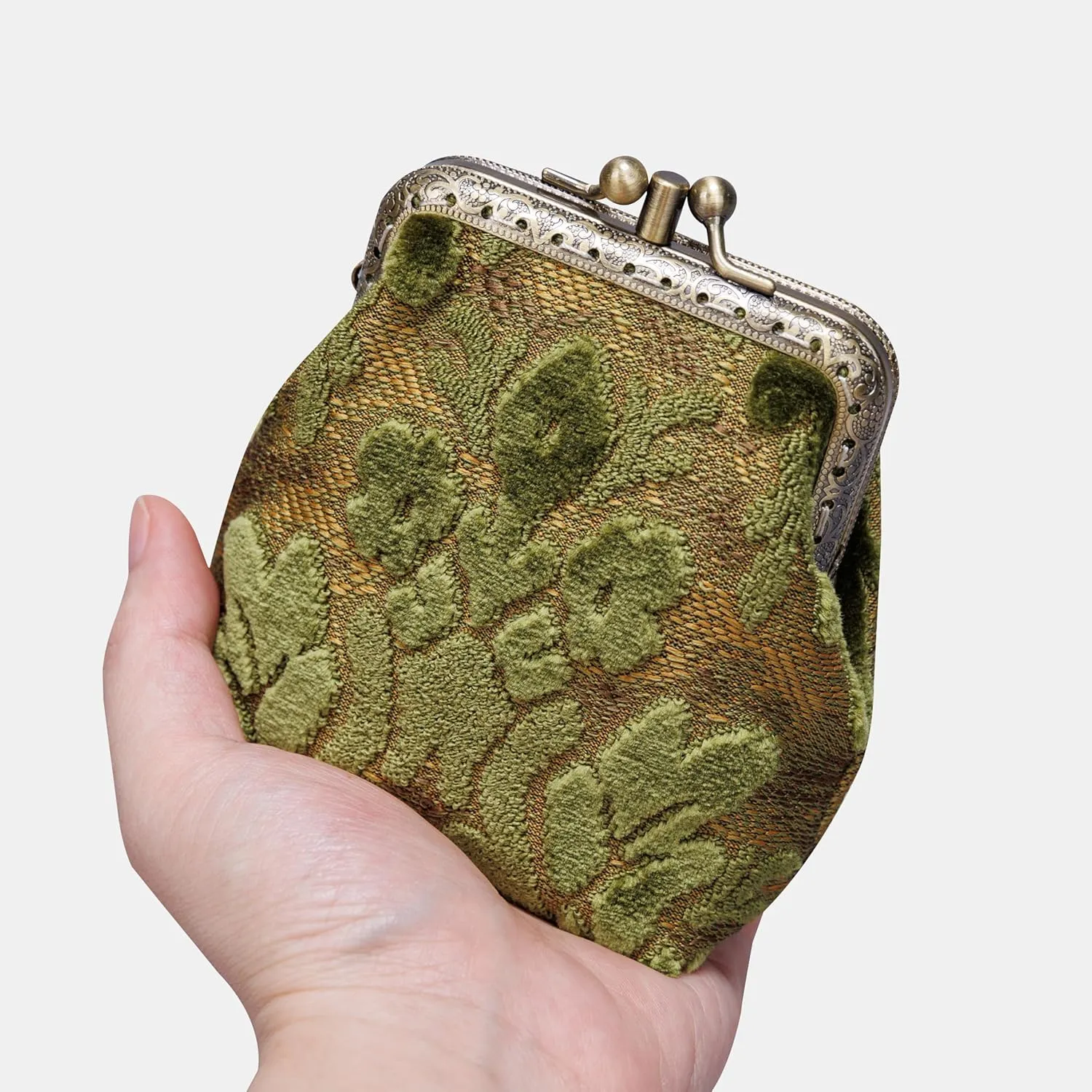 Burnout Velvet Double Kiss Clasp Coin Purse Pouch,Vintage Change Wallet Card Holder