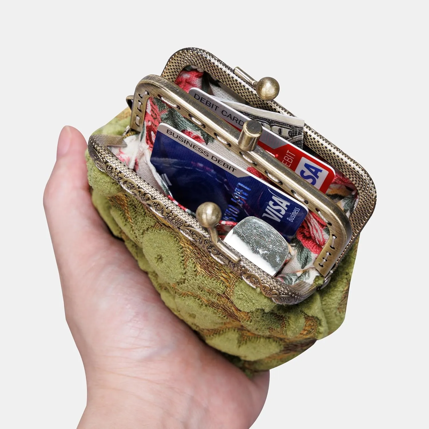 Burnout Velvet Double Kiss Clasp Coin Purse Pouch,Vintage Change Wallet Card Holder