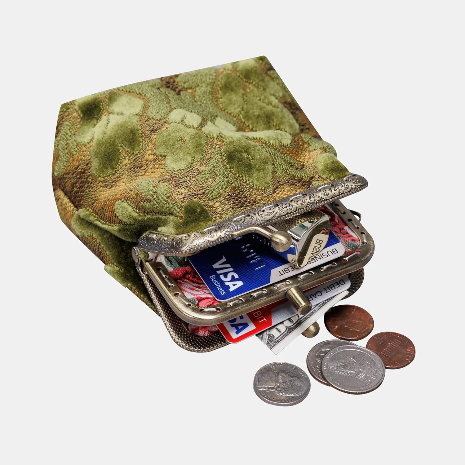 Burnout Velvet Double Kiss Clasp Coin Purse Pouch,Vintage Change Wallet Card Holder