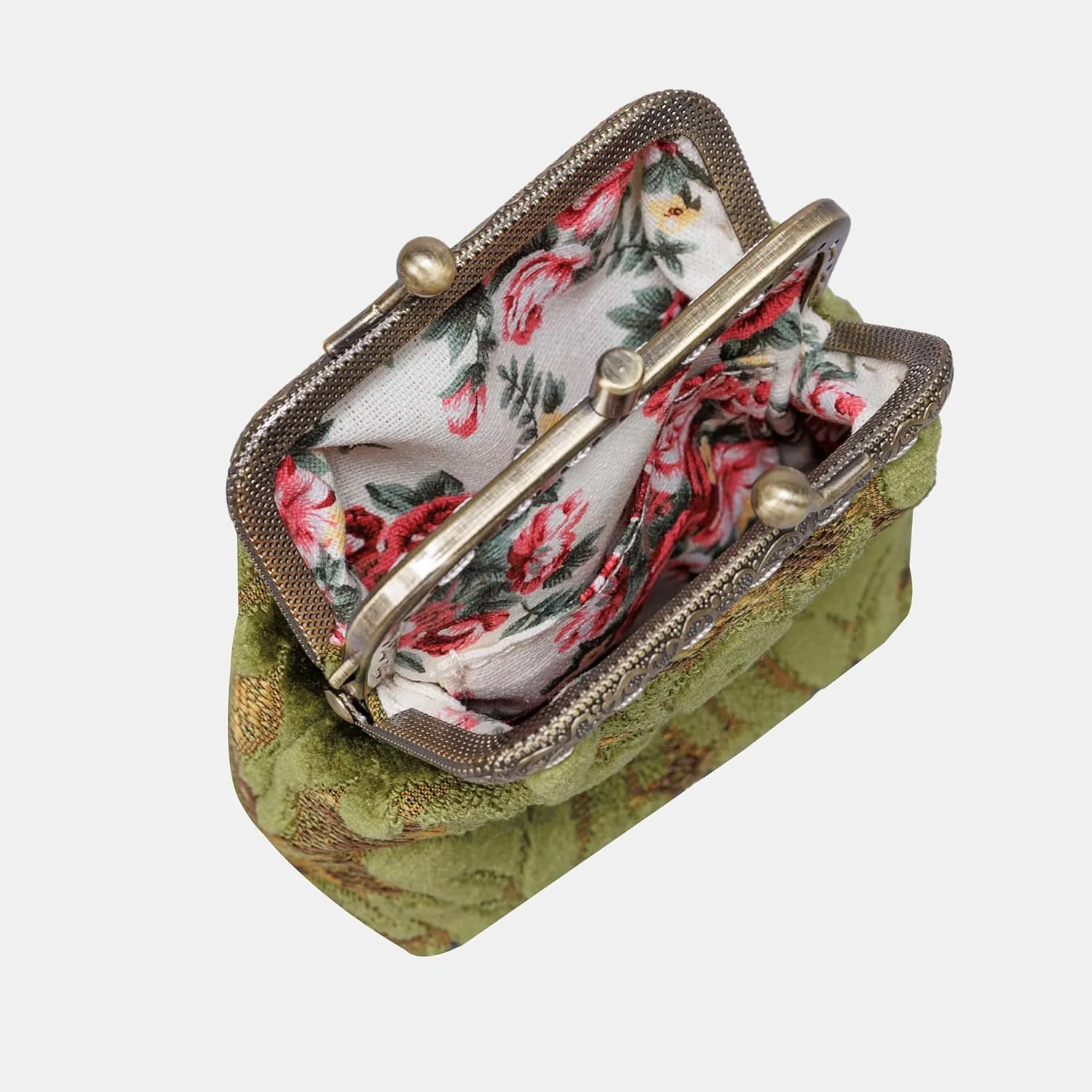 Burnout Velvet Double Kiss Clasp Coin Purse Pouch,Vintage Change Wallet Card Holder