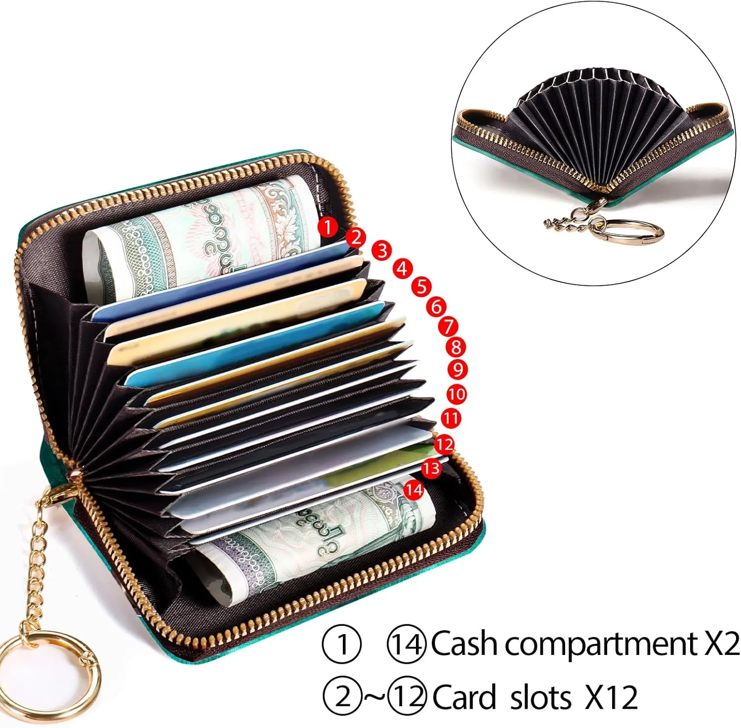 Credit Card Holder RFID Wallet, Small Card Holder Wallet for Women with Keychain Zipper, Funny Leather Print Credit Card Wallets Accordion Gift