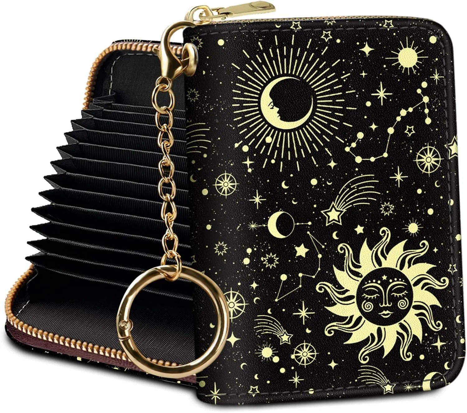 Credit Card Holder RFID Wallet, Small Card Holder Wallet for Women with Keychain Zipper, Funny Leather Print Credit Card Wallets Accordion Gift