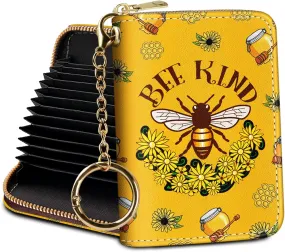 Credit Card Holder RFID Wallet, Small Card Holder Wallet for Women with Keychain Zipper, Funny Leather Print Credit Card Wallets Accordion Gift