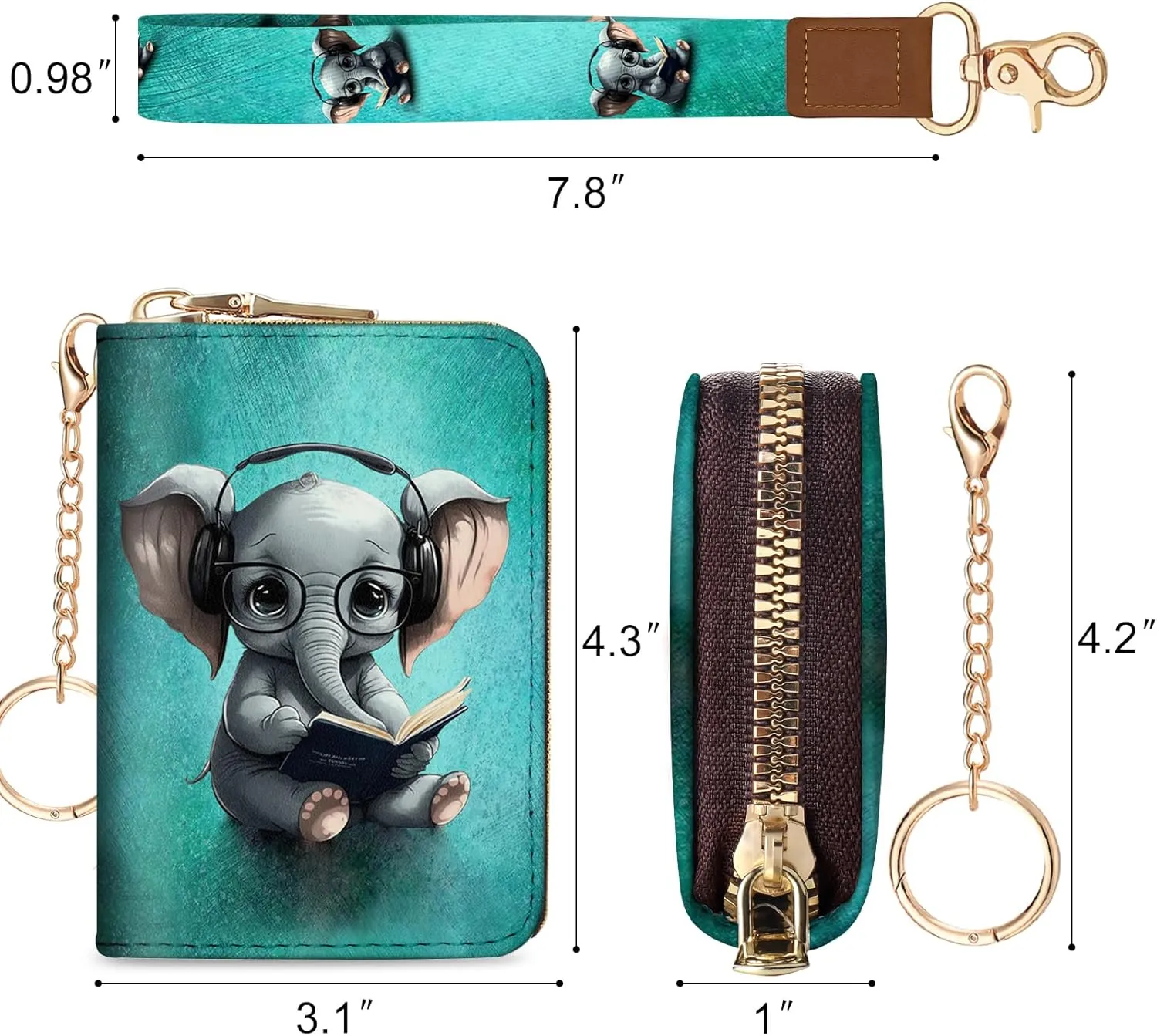 Credit Card Holder RFID Wallet, Small Card Holder Wallet for Women with Keychain Zipper, Funny Leather Print Credit Card Wallets Accordion Gift