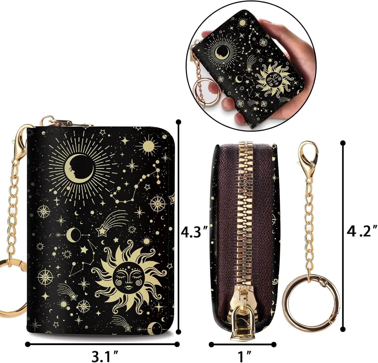 Credit Card Holder RFID Wallet, Small Card Holder Wallet for Women with Keychain Zipper, Funny Leather Print Credit Card Wallets Accordion Gift
