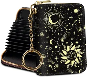 Credit Card Holder RFID Wallet, Small Card Holder Wallet for Women with Keychain Zipper, Funny Leather Print Credit Card Wallets Accordion Gift