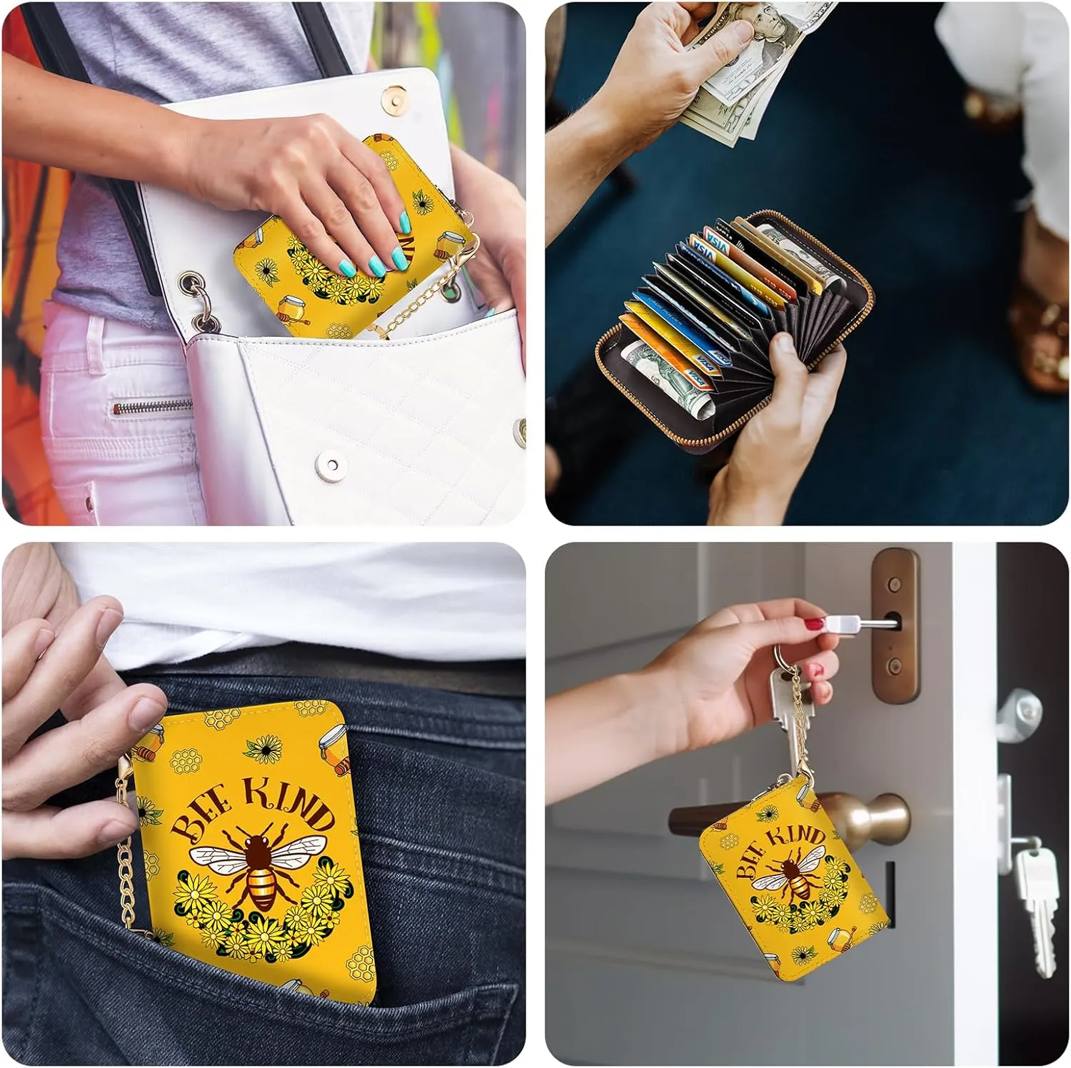 Credit Card Holder RFID Wallet, Small Card Holder Wallet for Women with Keychain Zipper, Funny Leather Print Credit Card Wallets Accordion Gift