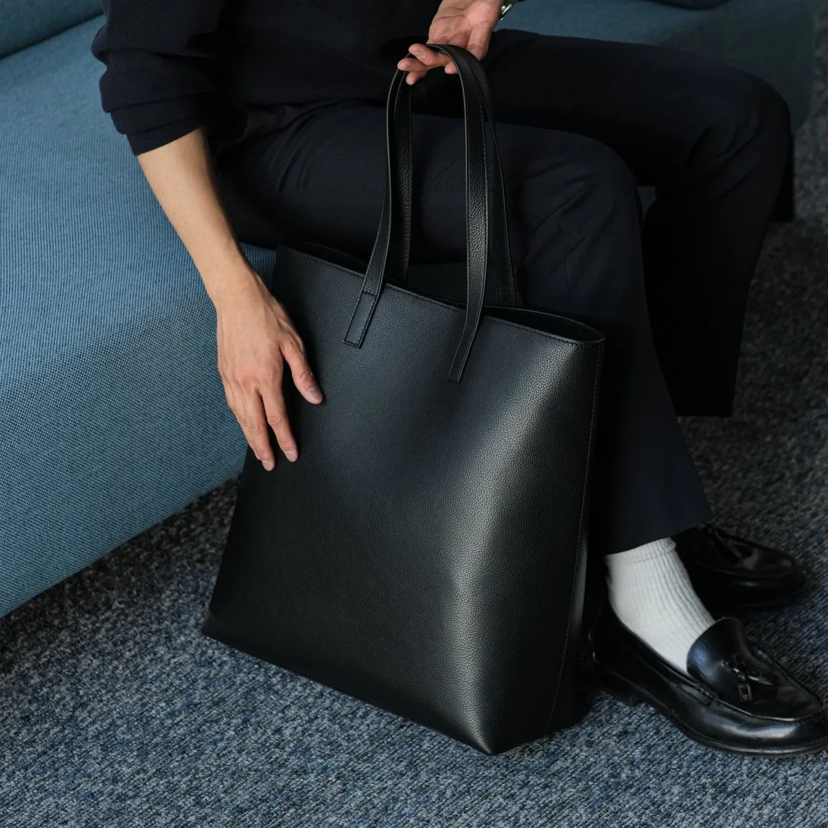 Italian Leather Casual Tote (Grey)