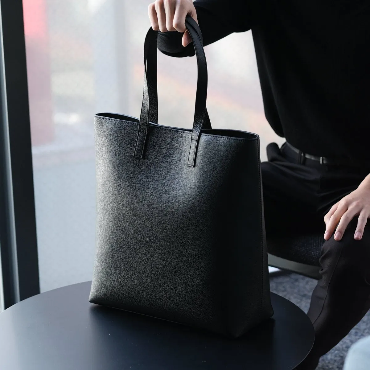 Italian Leather Casual Tote (Grey)