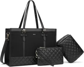 Keyli 3pcs Laptop Bag for Women,15.6 Inch Canvas Tote Bag Work Bags Large Business Computer Briefcase Shoulder Handbag Purse