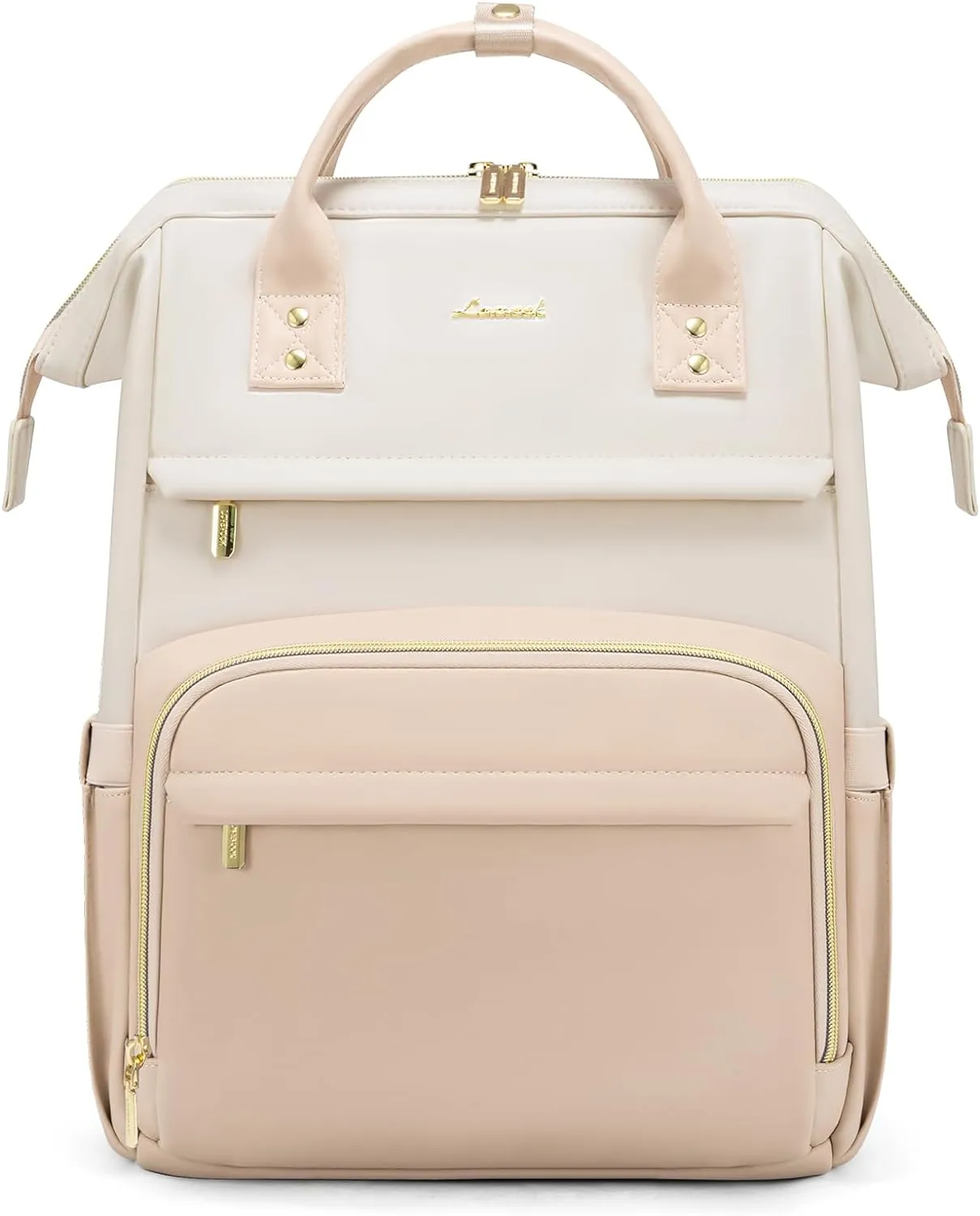 LOVEVOOK Leather Backpack for Women, 15.6 inch Laptop Backpack, Professional Work & Travel Bag, Beige-Flesh Beige