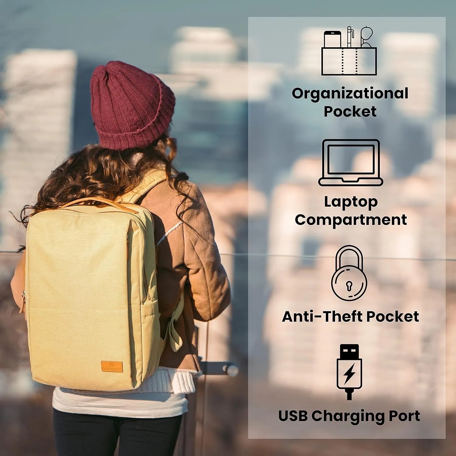 Nordace Siena Smart Backpack with USB Charging - 15.6 Inch Laptop Backpack, 19L Daily Backpack for Travel, Everyday, or Work (Khaki)