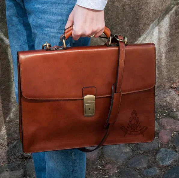 Past Master Blue Lodge California Regulation Briefcase - Brown Leather