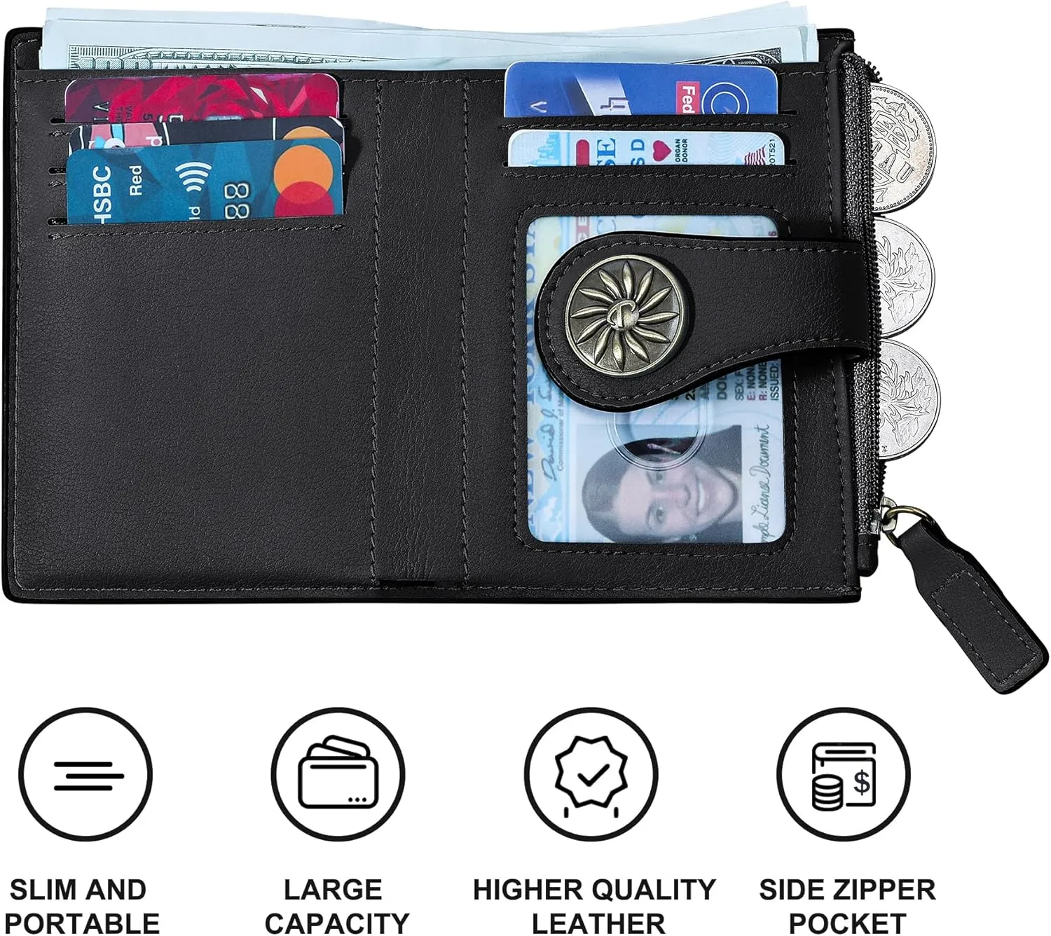 Small Wallet for Women Bifold RFID Blocking Card Holder Leather Wallets with Zipper Coin Pocket