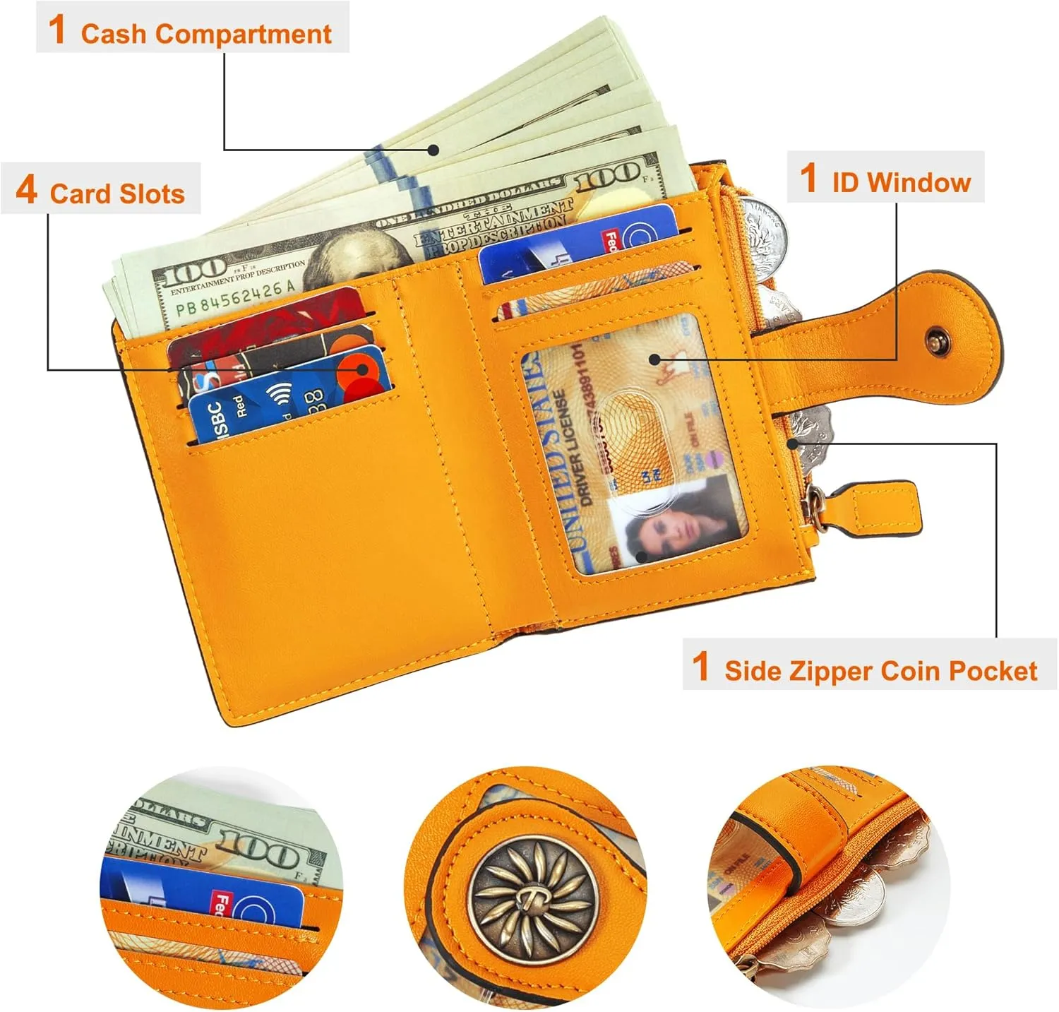 Small Wallet for Women Bifold RFID Blocking Card Holder Leather Wallets with Zipper Coin Pocket