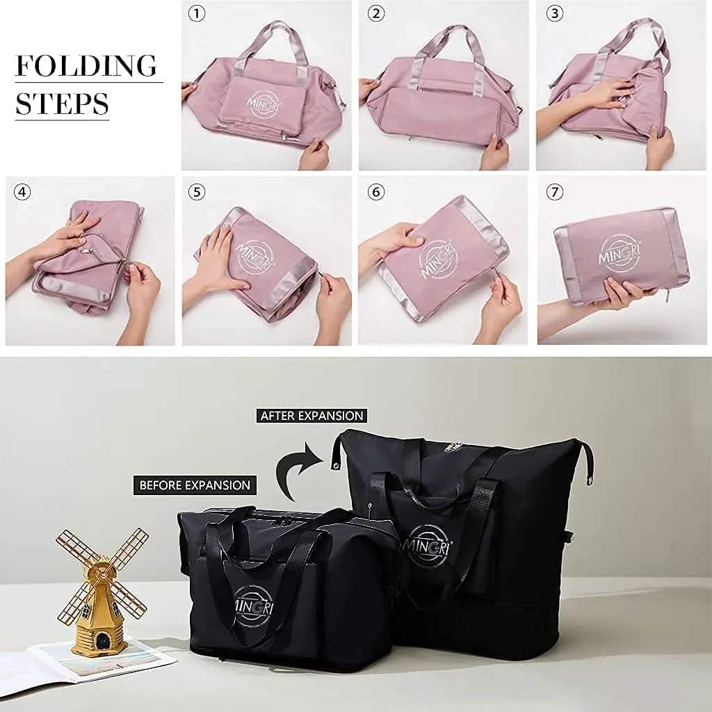 Travel Duffel Bags Tote Bag,Travel Weekender Overnight Bags Women Carry On Bags for Airplanes,Tote Bags with Trolley Sleeve, B-black, L, Travel Bag(with Shoulder Strap)