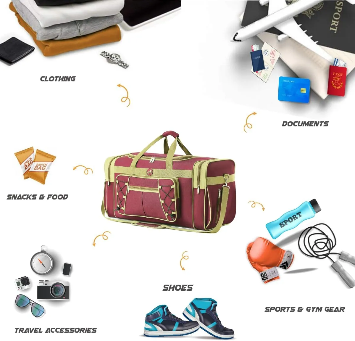 Travel Duffle Bags for Men Weekender Over Night Carry On Bag Lightweight Extra Large Oxford Duffel Gym Sturdy Luggage Water-proof for Men & Women 26" (Blue Gold), Red Gold, X-Large